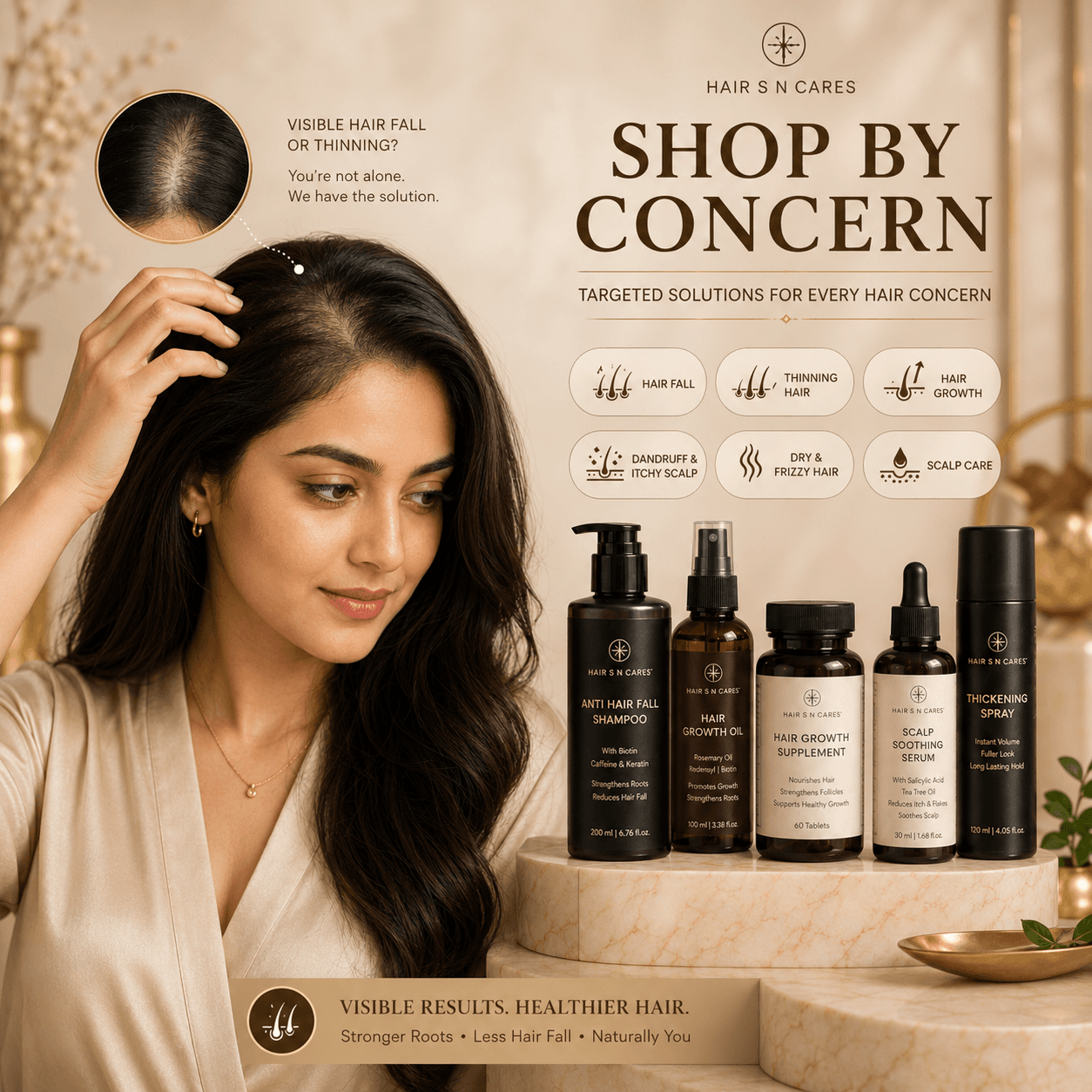 Dermatologist-curated hair care products organised by hair and scalp concern